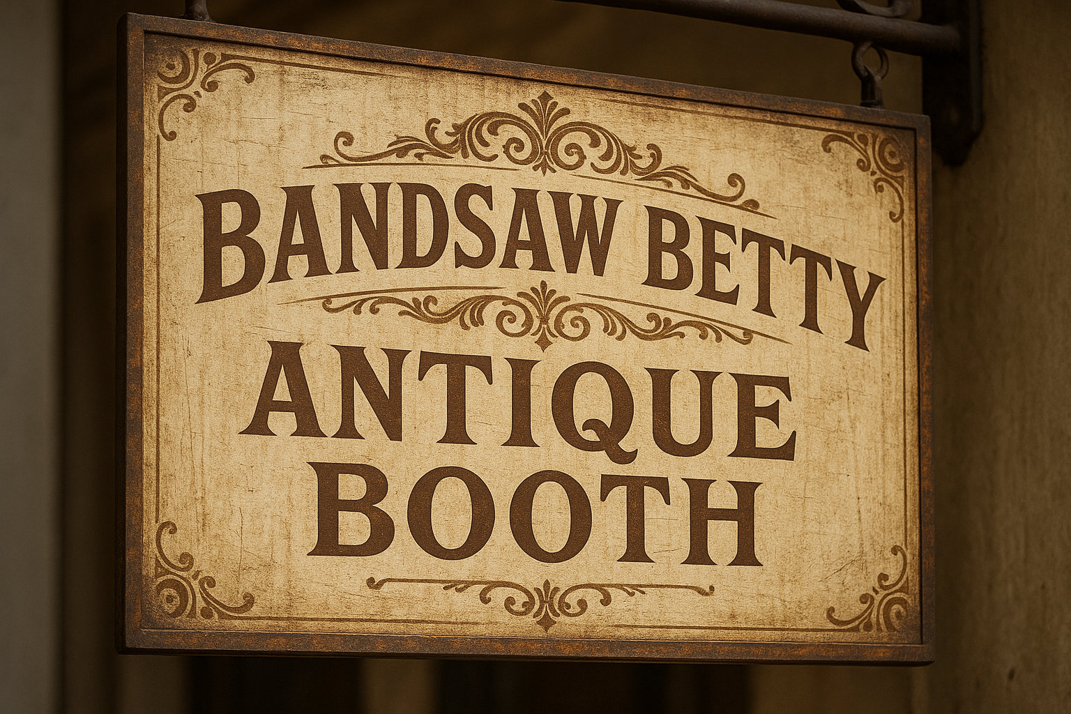 antique booth stand bandsaw betty logo sign
