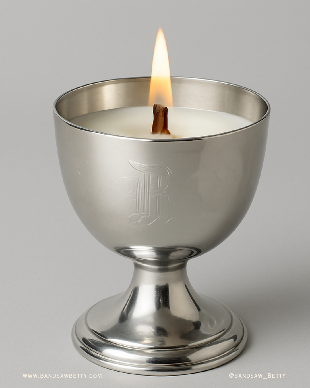 Vintage Pewter R Etched Goblet Candle