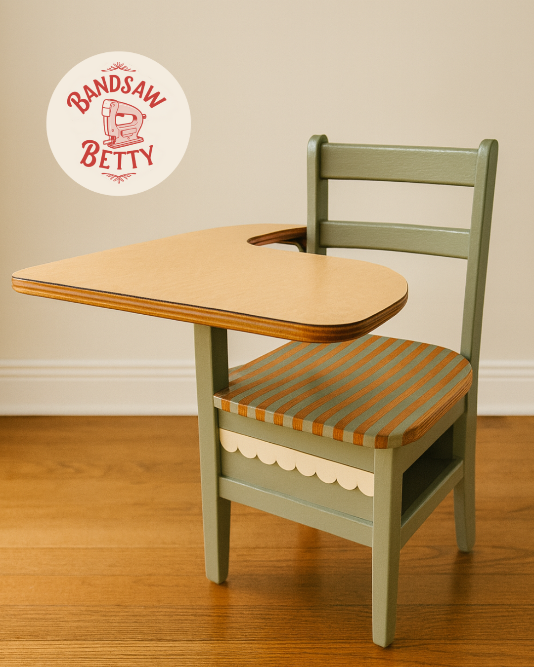 SOLD Vintage Kid's School Desk with sage stripes and scallop detail